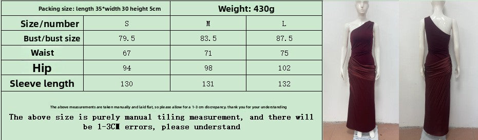 New fashion diagonal collar pleated satin strap hip skirt slim dress women