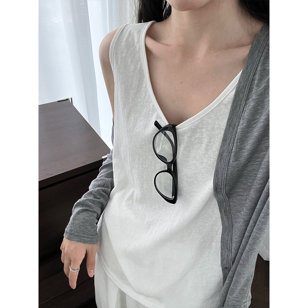 Korean walking paper cardigan + sleeveless vest set women's new summer lazy casual