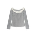 Sweet slim-fit three-dimensional flower splicing one-word shoulder top