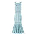 V-Neck Sleeveless Dress Women High Waist Beaded Fishtail Midi