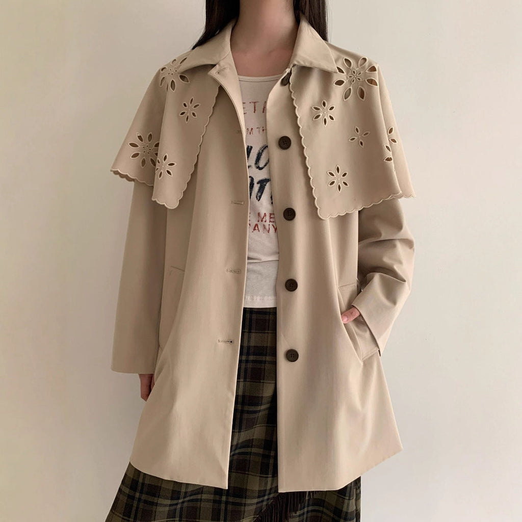 Hollow shawl lapel medium and long trench coat
