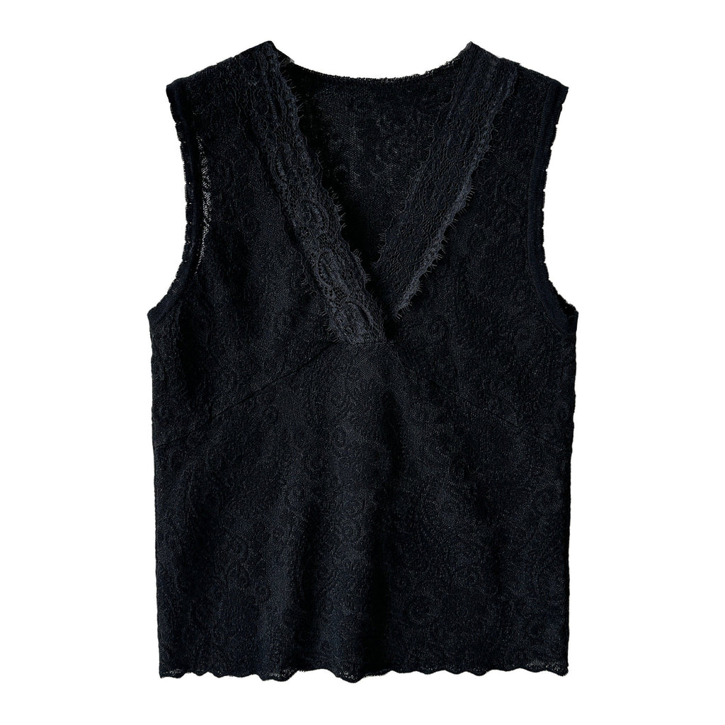 Tencel V-Neck Sleeveless Lace Bottom Vest