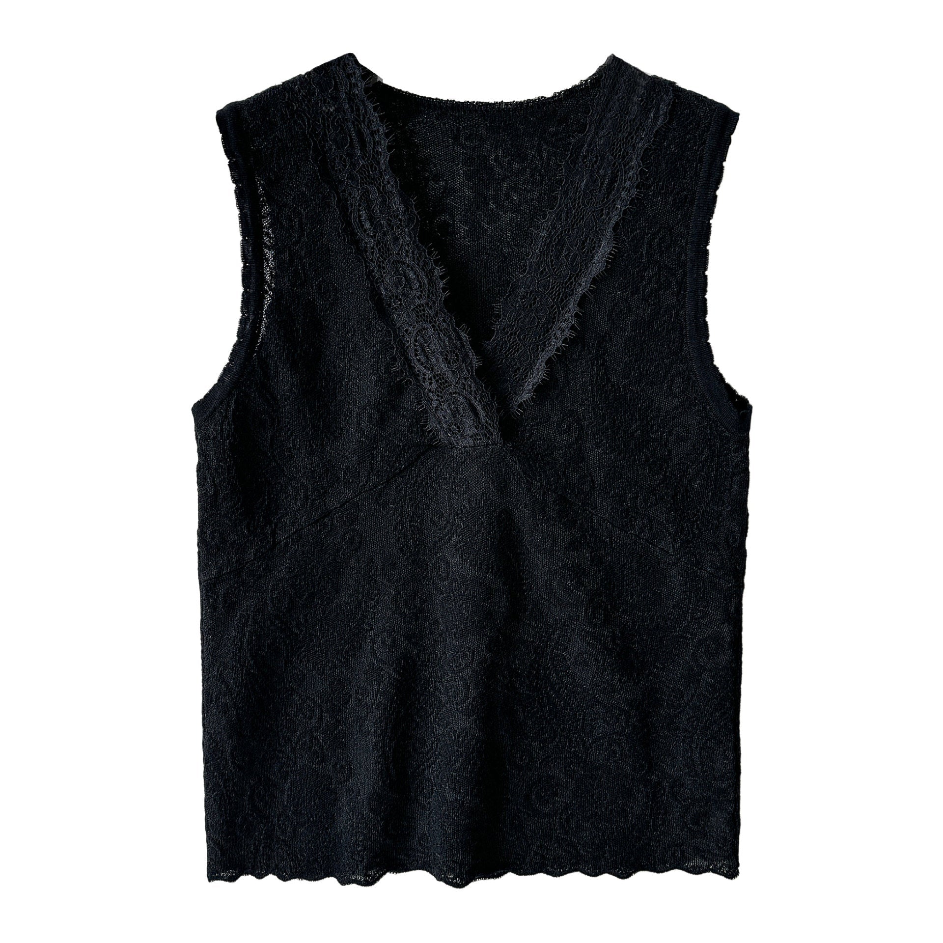 Tencel V-Neck Sleeveless Lace Bottom Vest