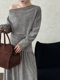 Irregular swing collar dew slanted shoulder top + wide-leg pants two-piece set autumn suede spice girl foreign style set