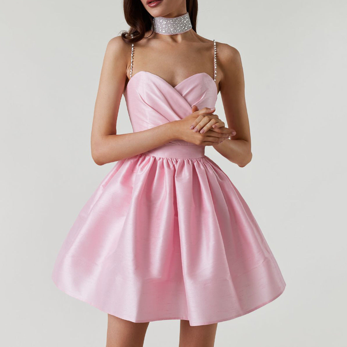 Dress pleated suspender dress sexy temperament rhinestone skirt