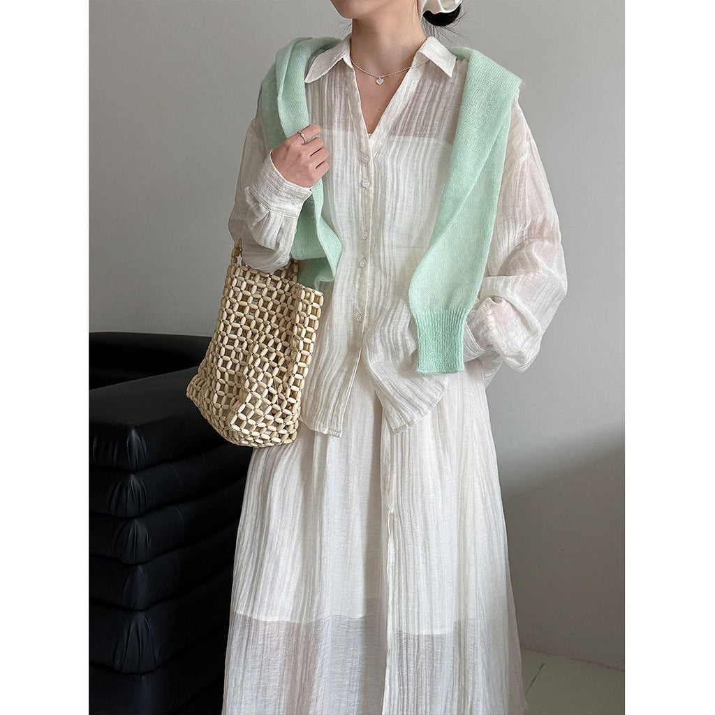 Lazy pleated shirt jacket + skirt women's spring new casual two-piece set