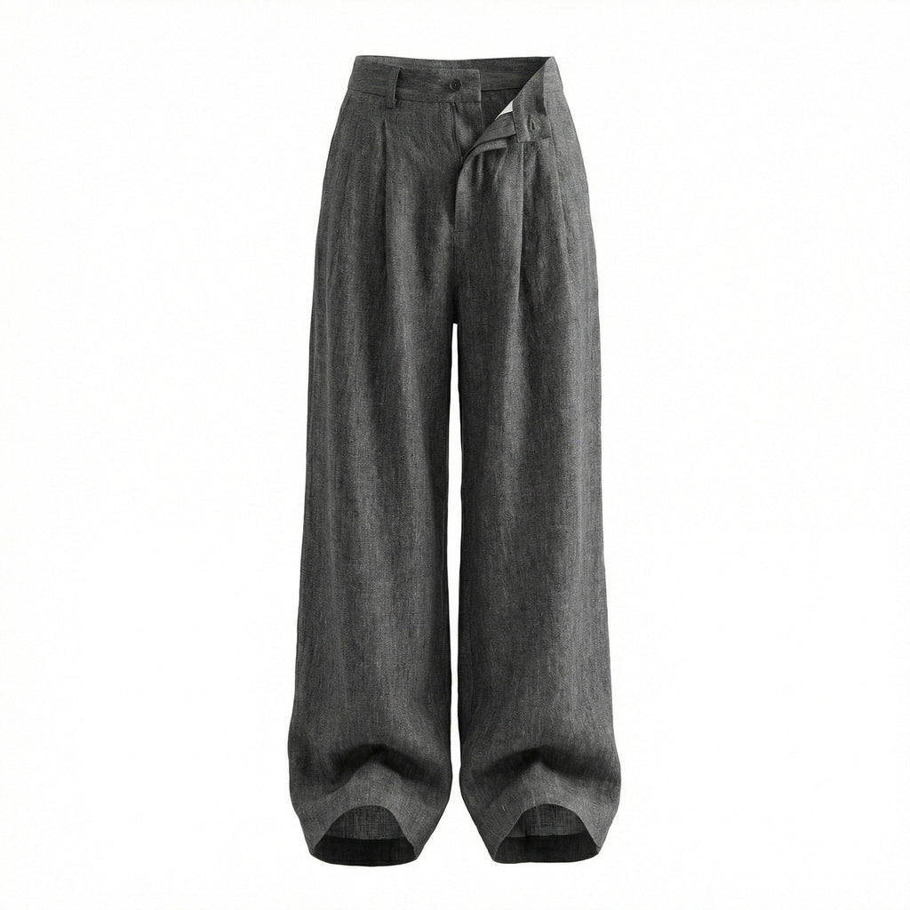 Simple loose linen high-waisted wide-leg trousers