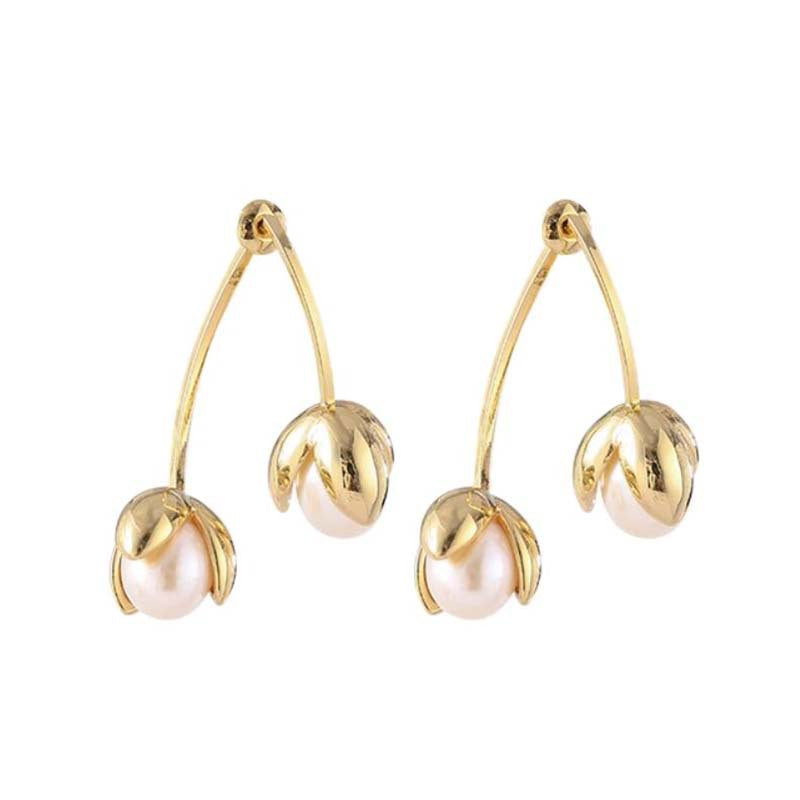 Simple French pearl flower cross earrings niche design stamen temperament stud earrings