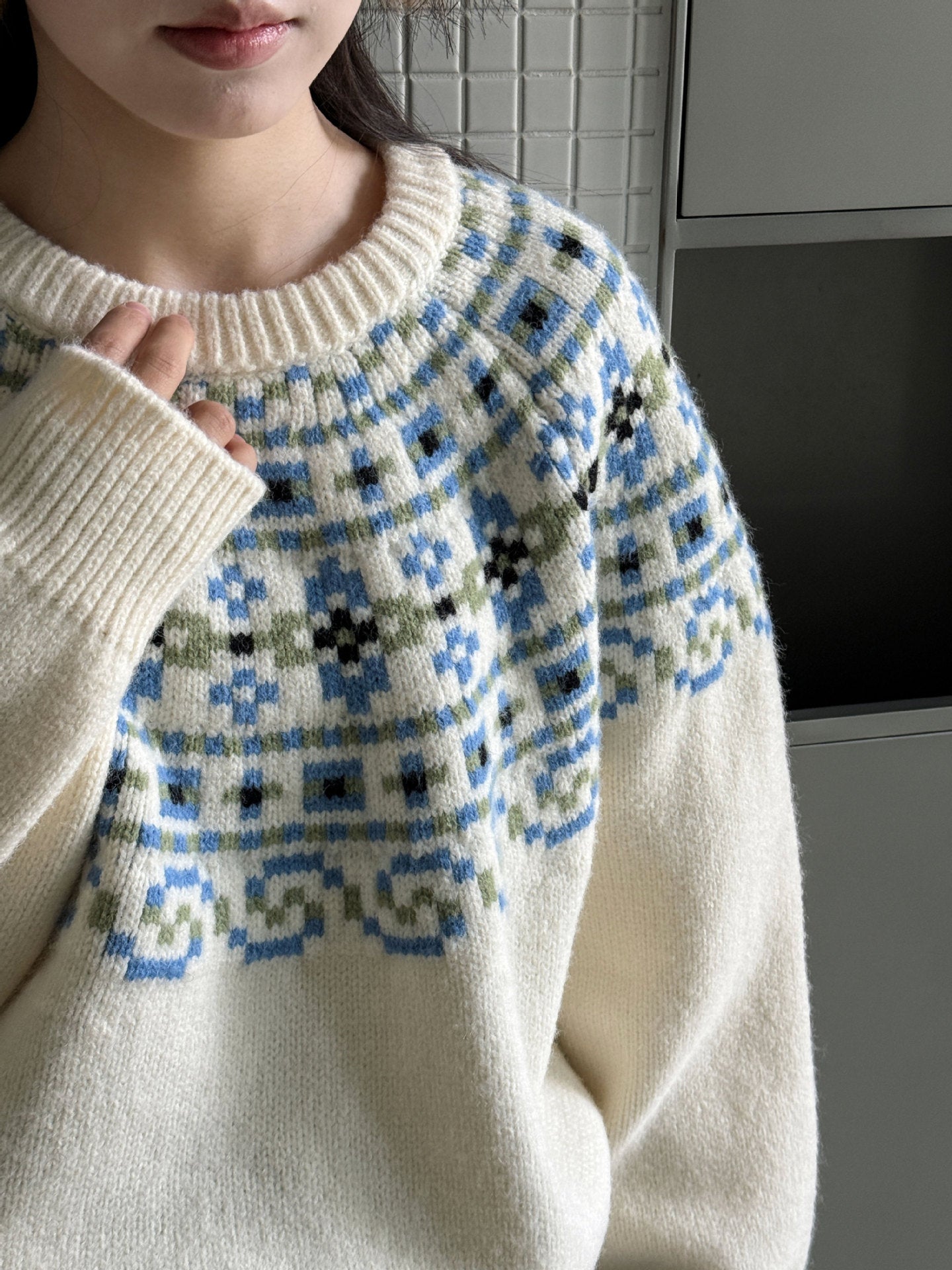 Vintage Fair Island Jacquard Sweater Women's Autumn and Winter New Lazy Christmas Loose Knitted Sweater Top