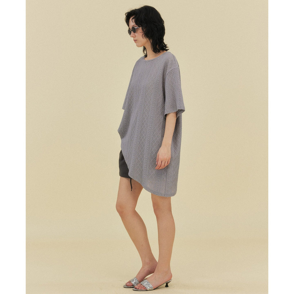 Textured Jacquard Irregular Knitted Short Sleeve T-Shirt