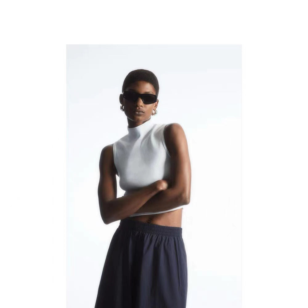 Navy blue stretch waist wide-leg pants
