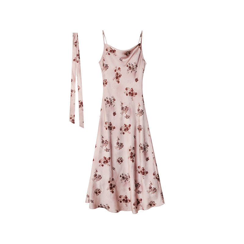 Slimming satin print slip dress