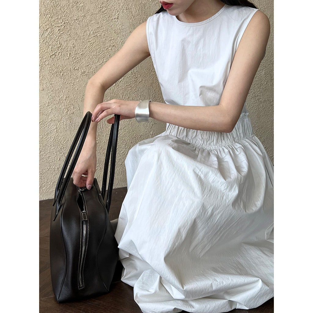 French design pleated splicing waist skirt spring and summer new fluffy bud vest dress