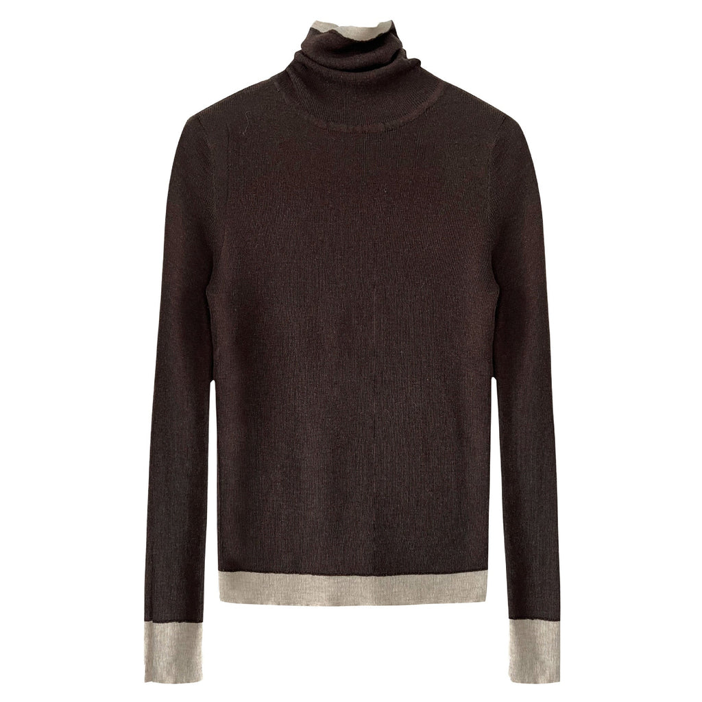 High-end contrasting color turtleneck bottomed knitted sweater for women's autumn and winter new slim-fitting and thin soft waxy top