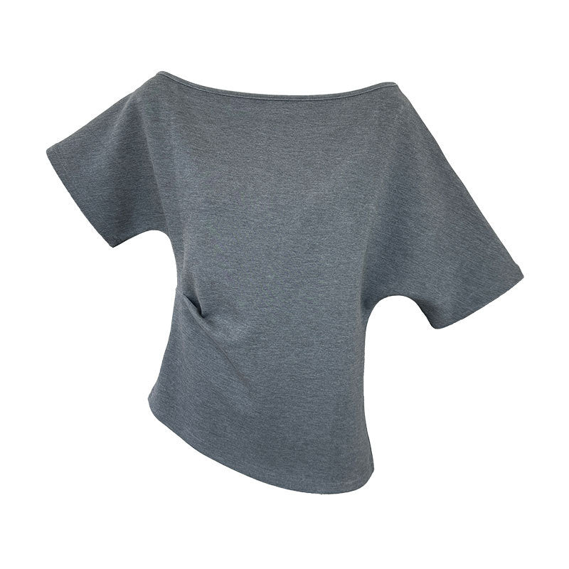 Lazy slanted shoulder loose short-sleeved women's summernew arrival off-shoulder asymmetrical waist slimming look t-shirt