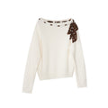 Autumn and winter French atmosphere leopard print strap design diagonal neck off-the-shoulder sweater women