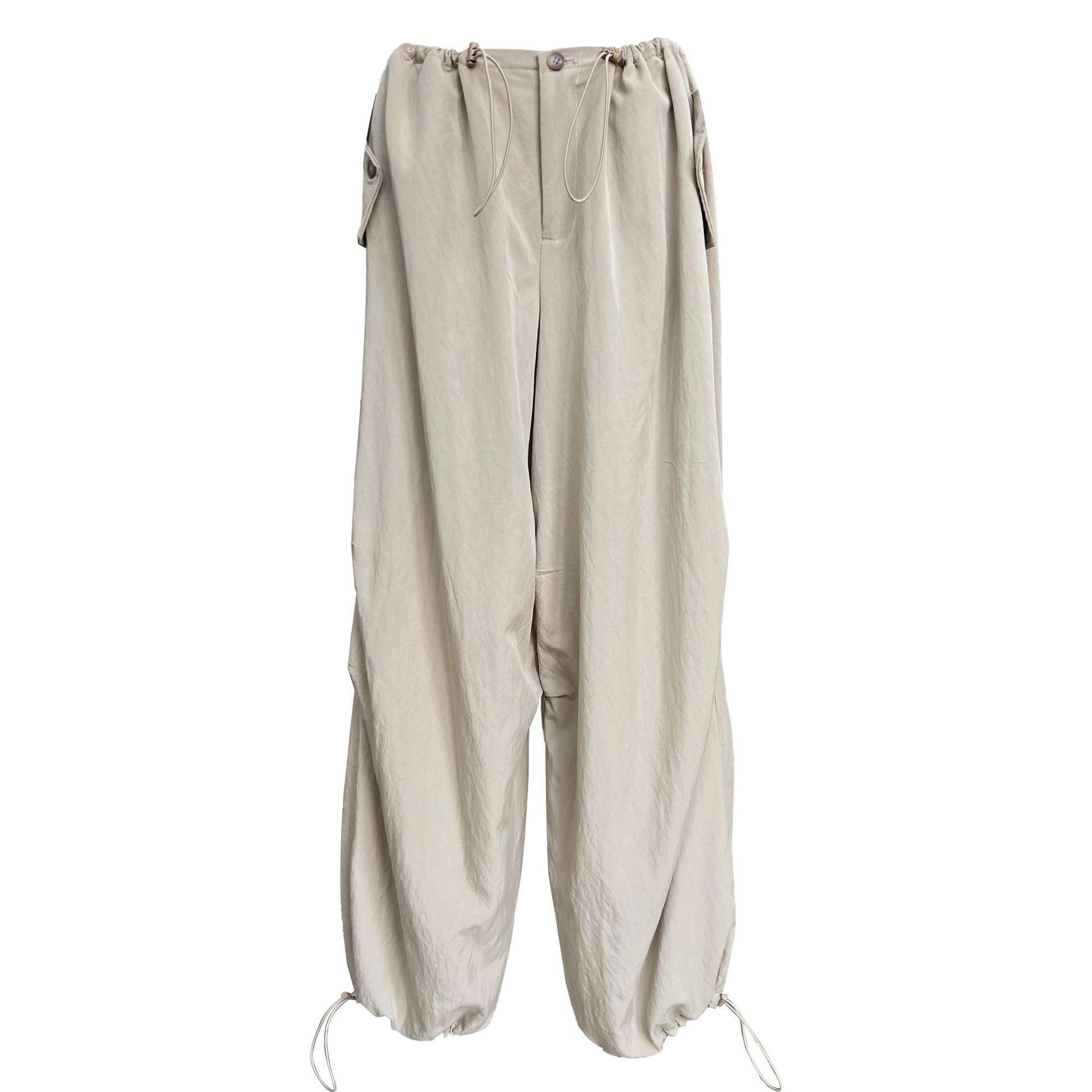 Japanese lazy slacks drawstring elastic high waist loose silhouette slimming workwear style wide-leg pants for women