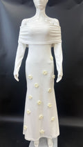 Sexy three-dimensional floral one-shoulder knit dress