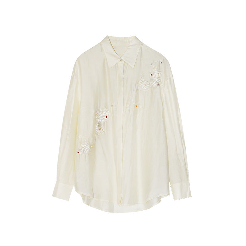 Chinese retro national style heavy industry embroidered acetate long-sleeved shirt