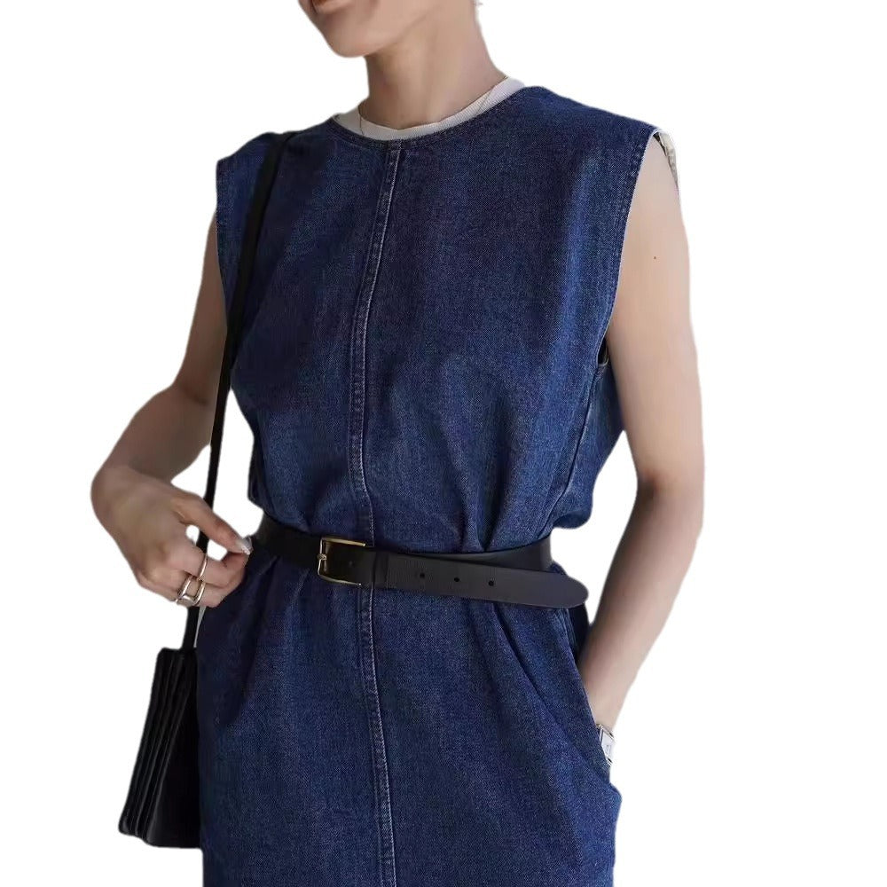 Sleeveless Denim Dress Women Loose Fit A-Line Washed Maxi