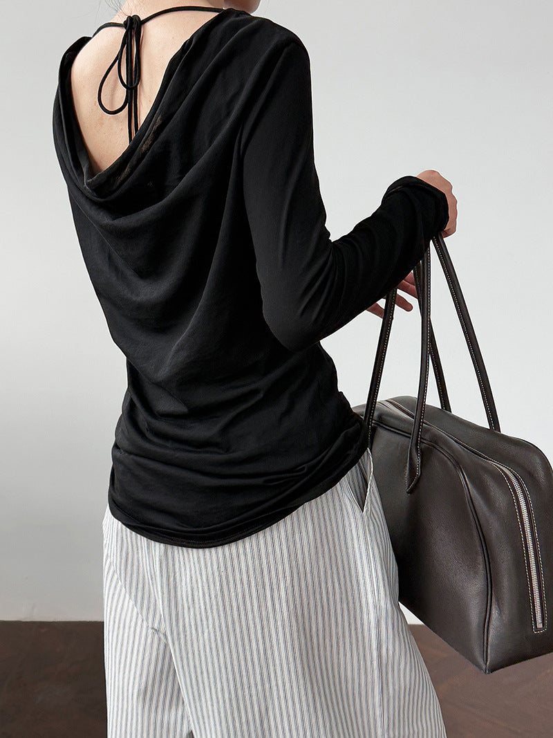 Korean design back swing neck strap T-shirt summer sunscreen bottoming shirt