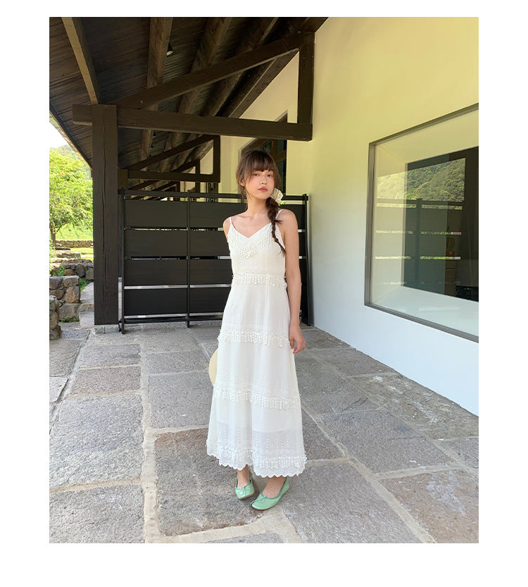 Women's V-Neck Lace Spliced High-Waist Sleeveless Maxi Dress