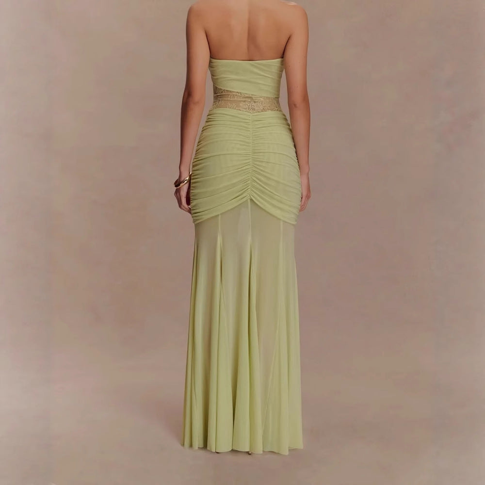 Women's sexy splicing lace dress socialite style gauze chiffon tube top long dress women