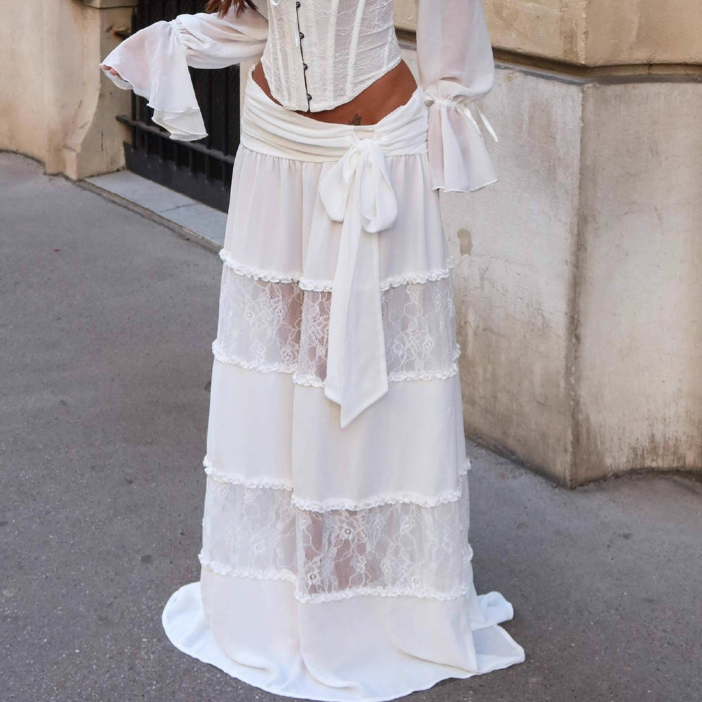New white lace skirt women's high waist and thin mopping gauze splicing cake dress