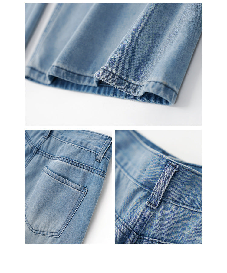 High waist polyester cotton slightly washed light blue jeans