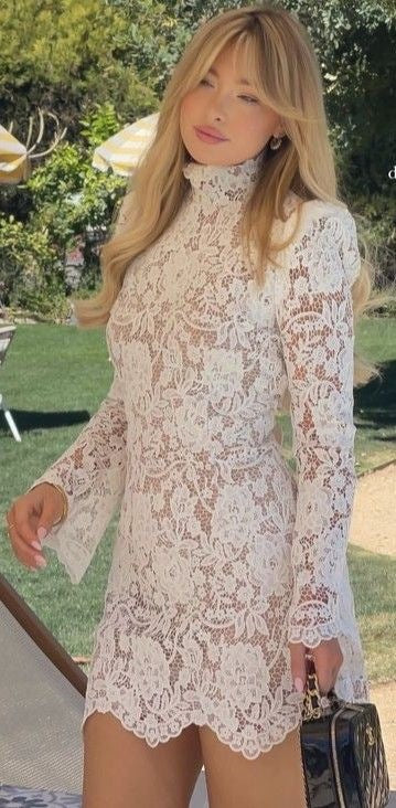 Fashion Sexy Lace Short Skirt Hollow Slim Flared Sleeve Dress