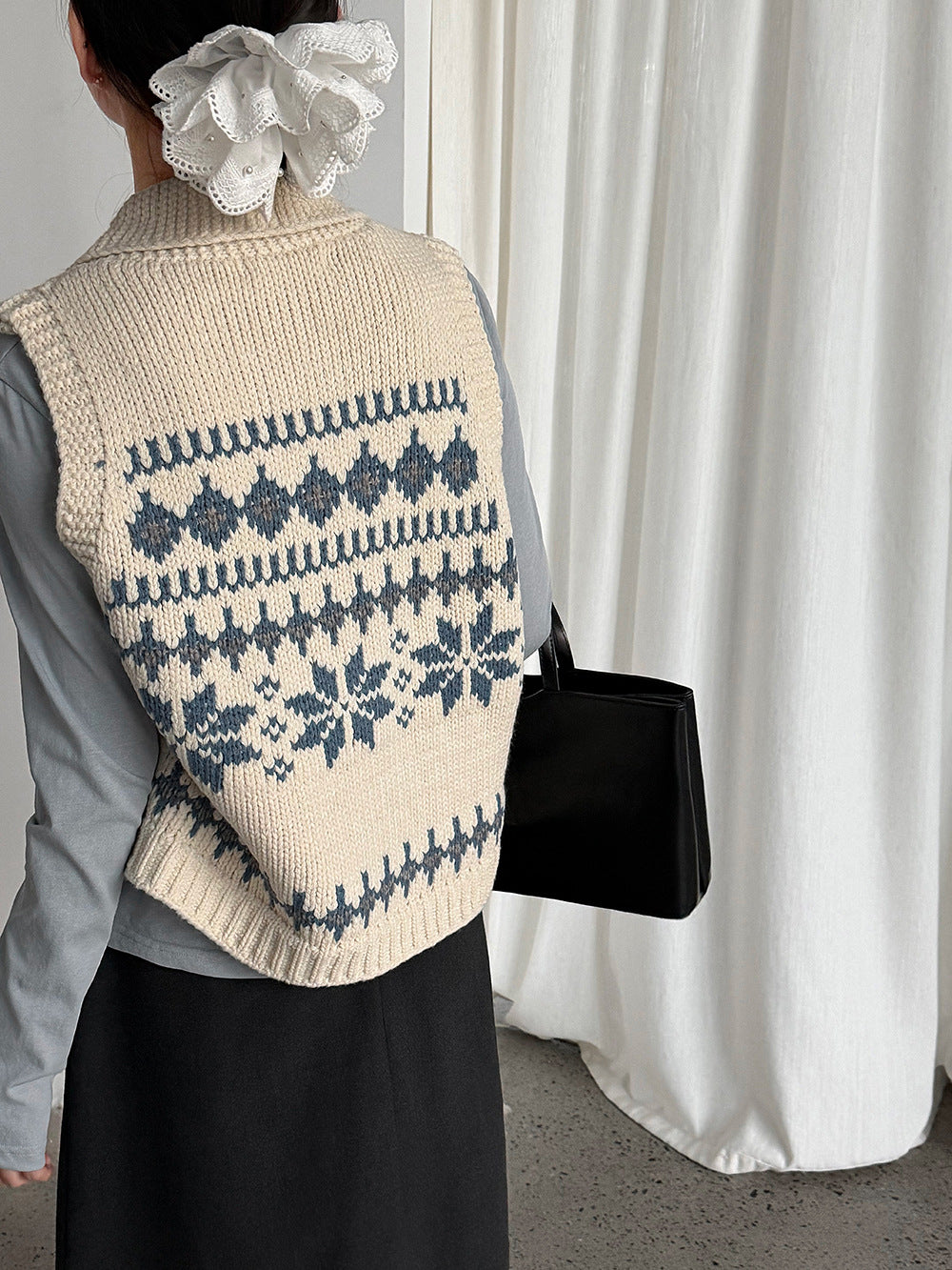 Fair Island Jacquard Double Zip Lapel Pullover