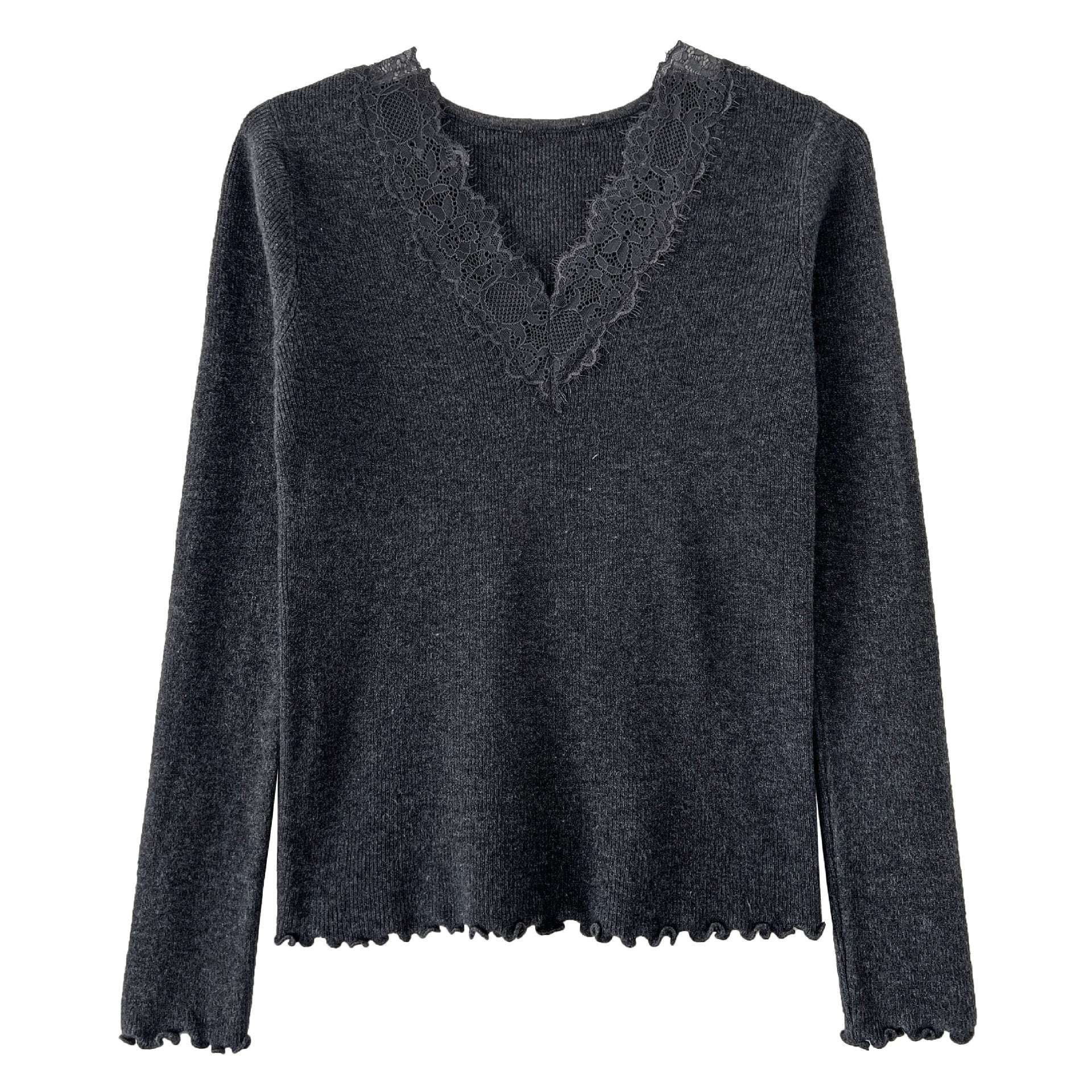French slim temperament lace v-neck thin inner women's winter new inner versatile knitting