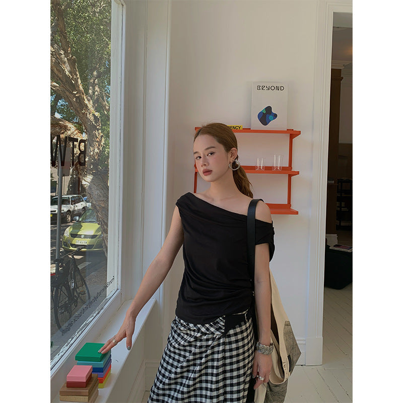 Lace-up sexy fashion off-the-shoulder celebrity vest