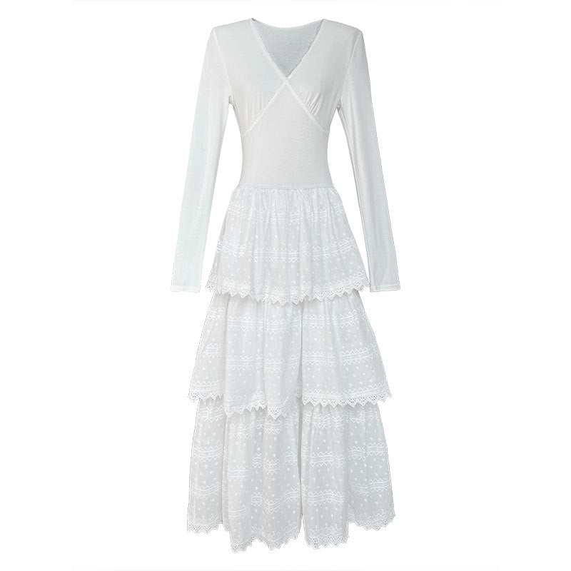 Shu ballet style cake long dress spring temperament waist bottom A word dress