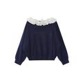 A beautiful lace slanted shoulder open-back knit sweater