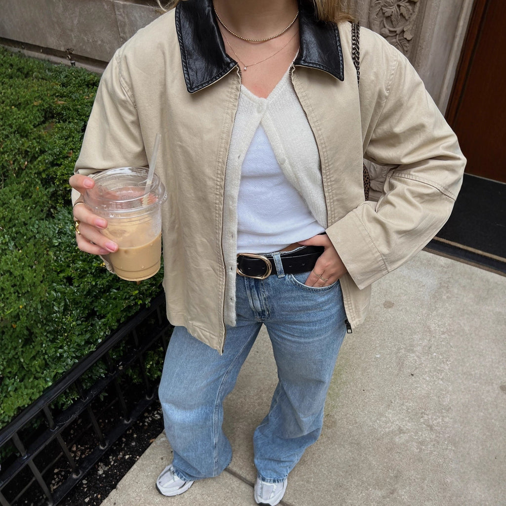 Motorcycle khaki short coat jacket