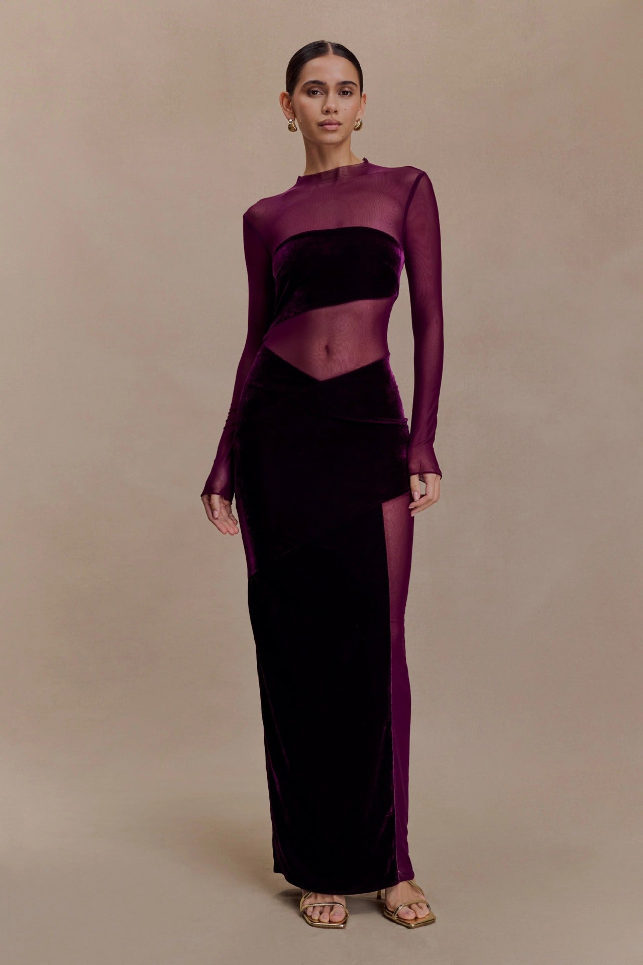 Fashion mesh hollowed-out splicing dress perspective sexy hottie long-sleeved autumn and winter dress