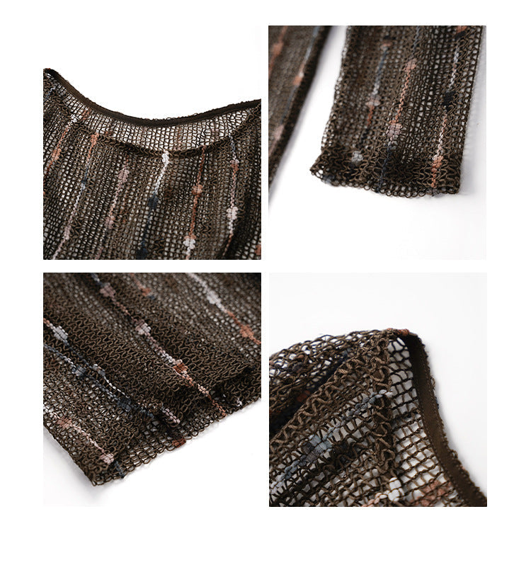 Women's Crew Neck Hollow-Out Knit Long Sleeve Loose Top