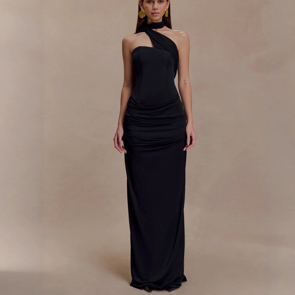 Sexy tube top dress temperament elegant French streamer slim-fitting celebrity dress