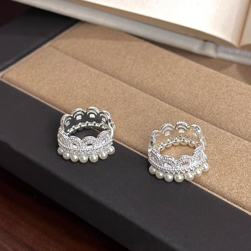 Lace lace pearl earrings niche design sense high temperament versatile fashion ear buckle earrings