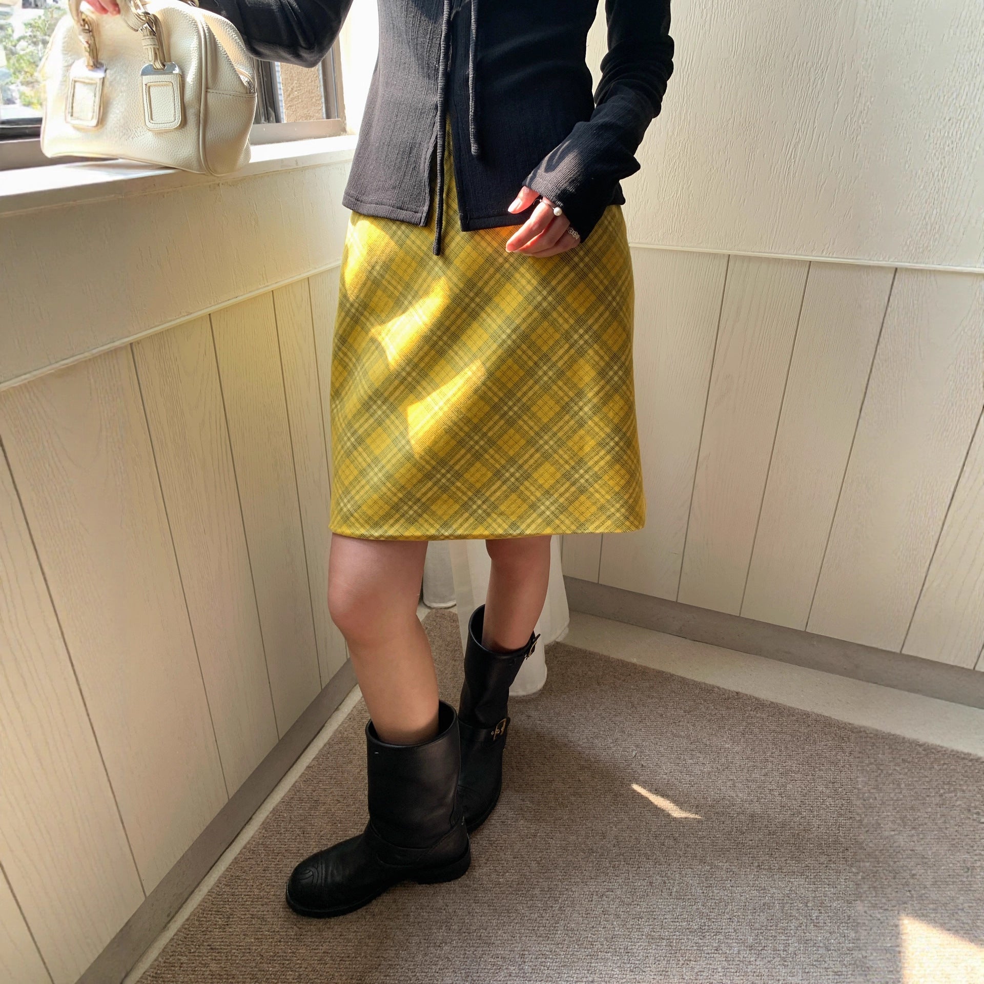 High waist classic plaid a word skirt women