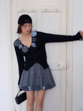 Three-dimensional rose linen cardigan V-neck knitted sweater top women [not machine washable]
