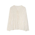 Lace-up V-neck pleated puff sleeves loose slimming shirt