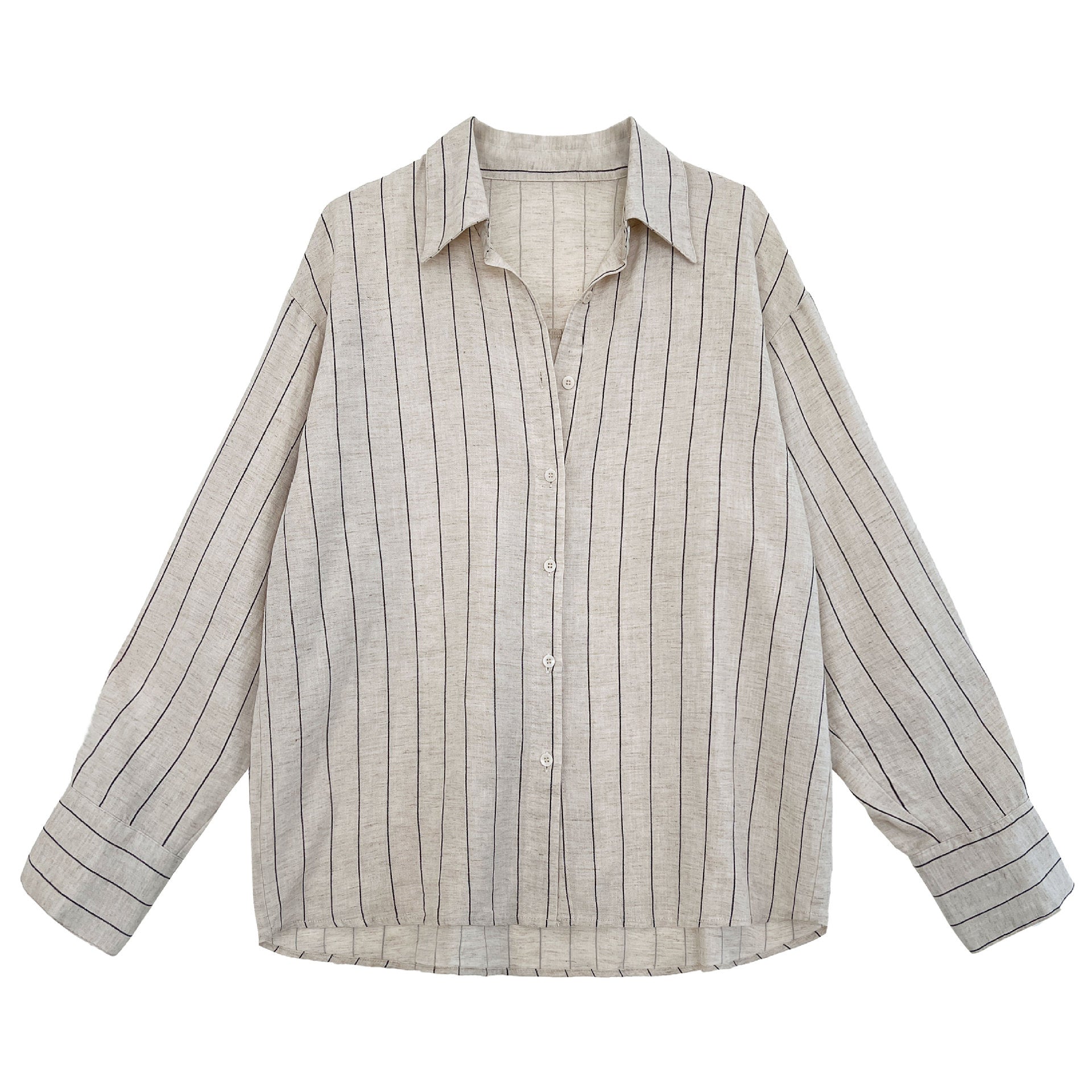 Korean casual temperament striped linen long-sleeved shirt jacket women's early autumn new old money style top