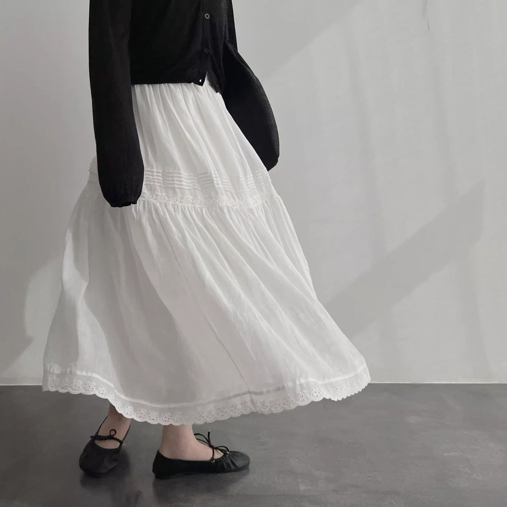 Natural wash ramie high waist medium and long thin A-shaped skirt