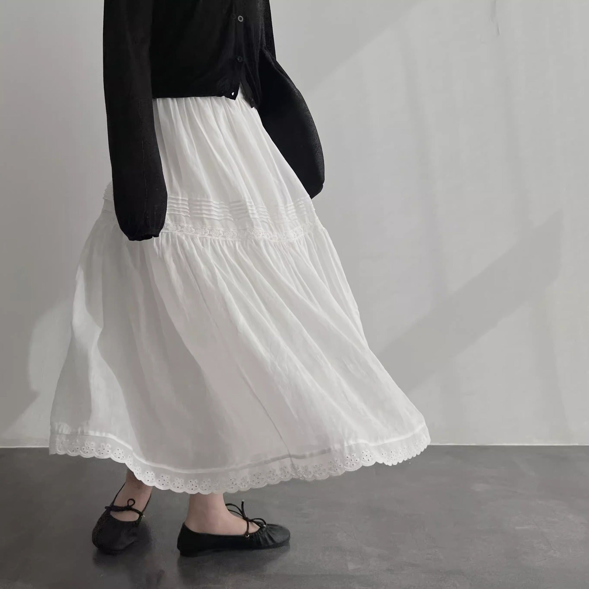Natural wash ramie high waist medium and long thin A-shaped skirt