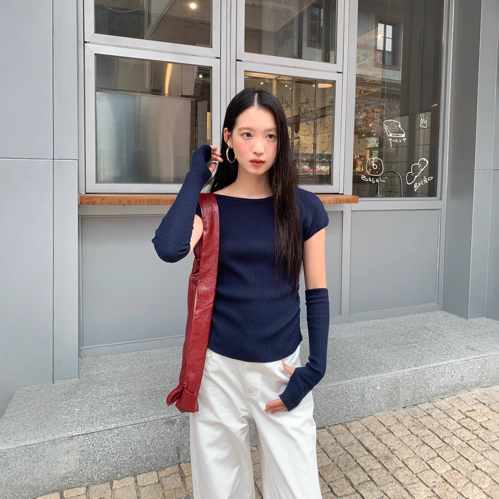 Spice girl atmospheric sleeves wear two pit knit sweaters