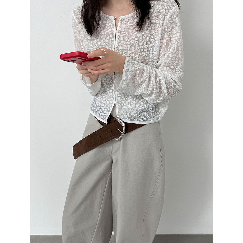 Korean gentle lace jacquard knitted cardigan women's spring new sunscreen jacket