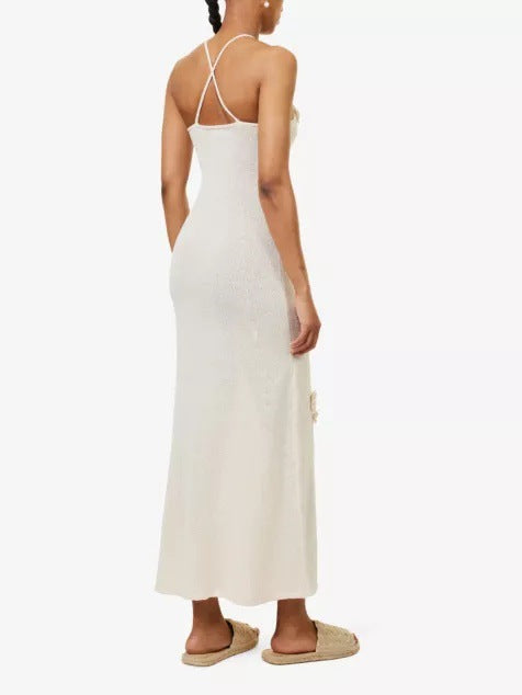 Women's new sexy three-dimensional flower knitted dress fashionable slim-fitting suspender hip skirt