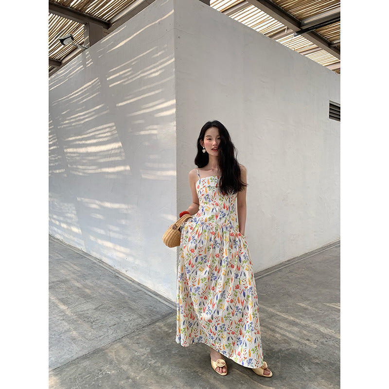 Sweet Holiday Skinny Floral Suspender Dress